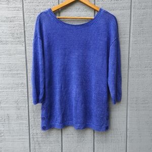 Talbots 100% Linen Knit V-back Sweater sz LP Royal Blue Coastal Chic Beach